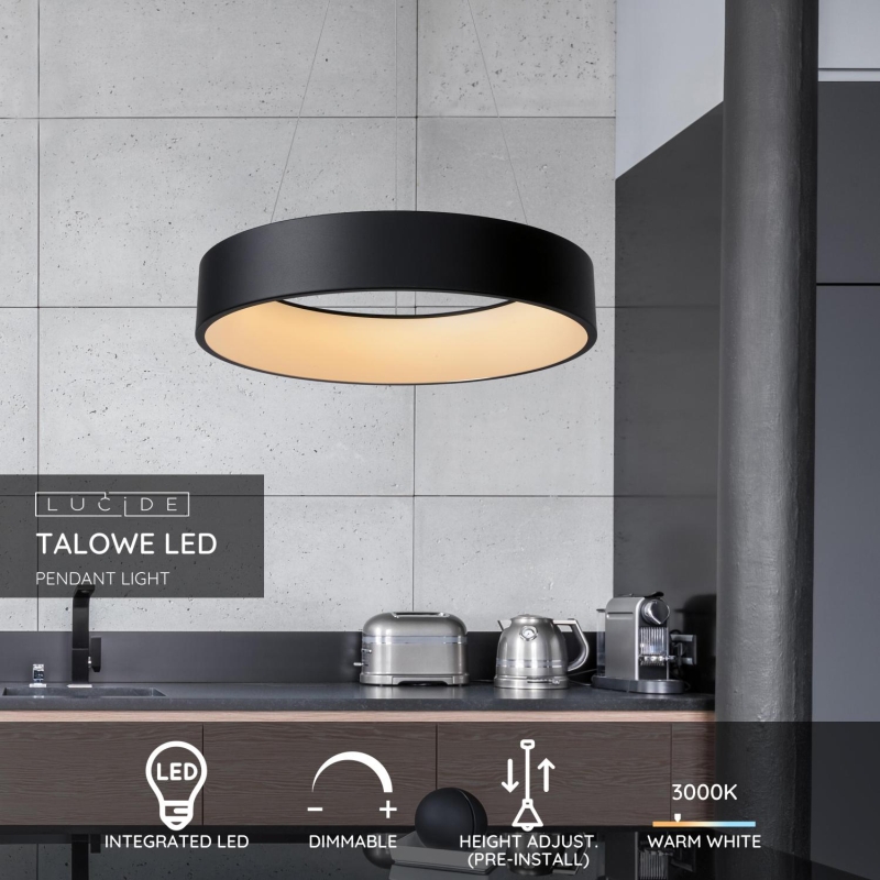 Lucide TALOWE LED - Závesné svietidlo - Ø 60 cm - LED Rozm. - 1x39W 3000K - Čierna
